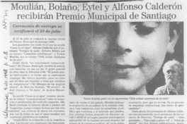 Moulián, Bolaño, Eytel y Alfonso Calderón recibirán Premio Municipal de Santiago