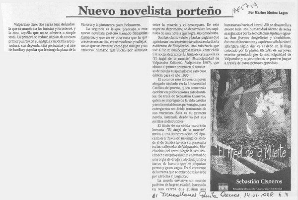 Nuevo novelista porteño  [artículo] Marino Muñoz Lagos.