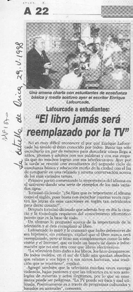 "El Libro jamás será reemplazado por la TV"  [artículo].
