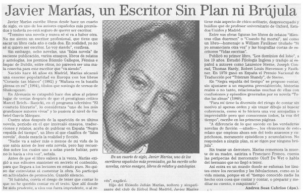 Javier Marías, un escritor sin plan ni brújula