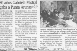 Hace 80 años Gabriela Mistral llegaba a Punta Arenas  [artículo].
