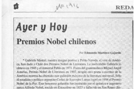 Premios Nobel chilenos  [artículo] Edmundo Martínez Gajardo.