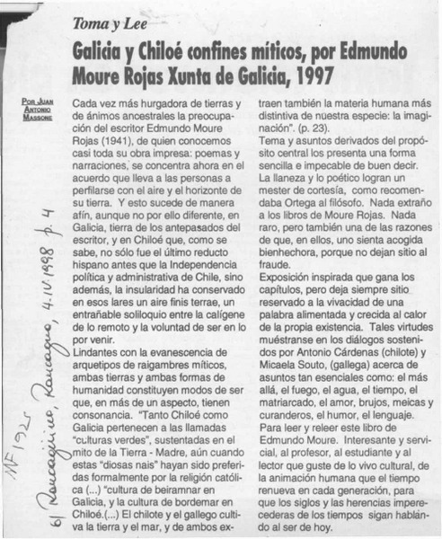 Galicia y Chiloé confines míticos  [artículo] Juan Antonio Massone.