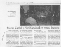 Matías Cardal y Abel Sandoval en recital literario  [artículo].