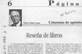 Reseña de libros  [artículo] Marino Muñoz Lagos.