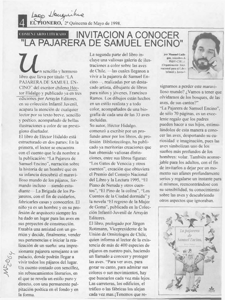 Invitación a conocer "La pajarera de Samuel Encino"  [artículo] Manuel Gallegos.