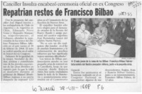 Repatrian restos de Francisco Bilbao  [artículo].
