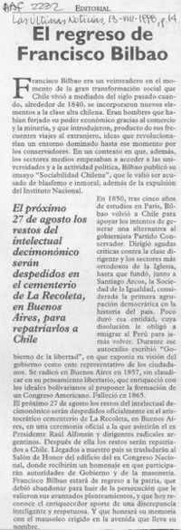 El Regreso de Francisco Bilbao  [artículo].