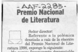 Premio nacional de literatura  [artículo] Carmen Gloria Berríos.