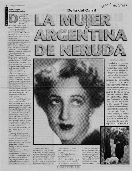 La mujer argentina de Neruda  [artículo] Susana Pereyra.
