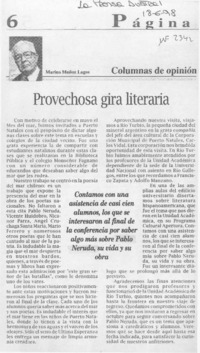 Provechosa gira literaria  [artículo] Marino Muñoz Lagos.