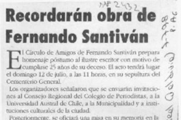 Recordarán obra de Fernando Santiván  [artículo].