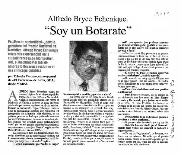 Alfredo Bryce Echenique, "Soy un botarate"  [artículo] Yolanda Vaccaro.