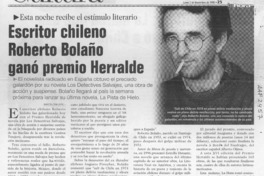 Escritor chileno Roberto Bolaño ganó premio Herralde  [artículo].