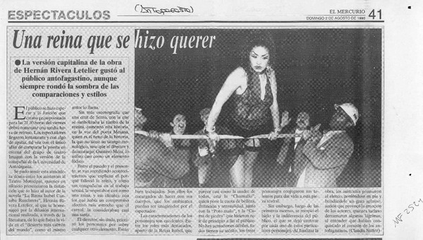 Una reina que se hizo querer  [artículo] Claudia Núñez.
