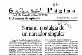 Soriano, nostalgia de un narrador singular  [artículo] Ramón Díaz Eterovic.