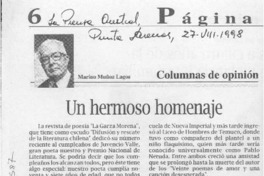 Un hermoso homenaje  [artículo] Marino Muñoz Lagos.