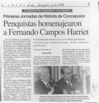 Penquistas homenajearon a Fernando Campos Harriet  [artículo].