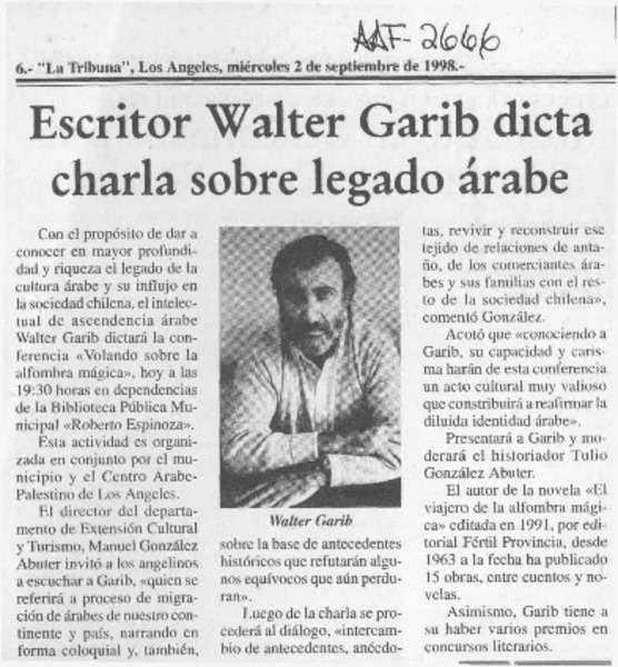 Escritor Walter Garib  [artículo].