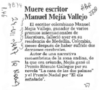 Muere escritor Manuel Mejía Vallejo  [artículo].