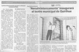 "Neruda intensamente" inaugurará el teatro municipal de Quirihue