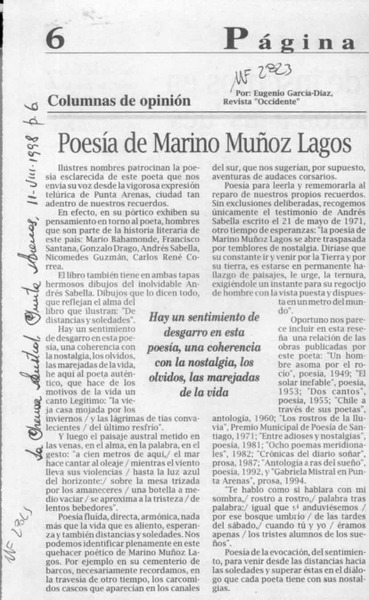 Poesía de Marino Muñoz Lagos  [artículo] Eugenio García-Díaz.