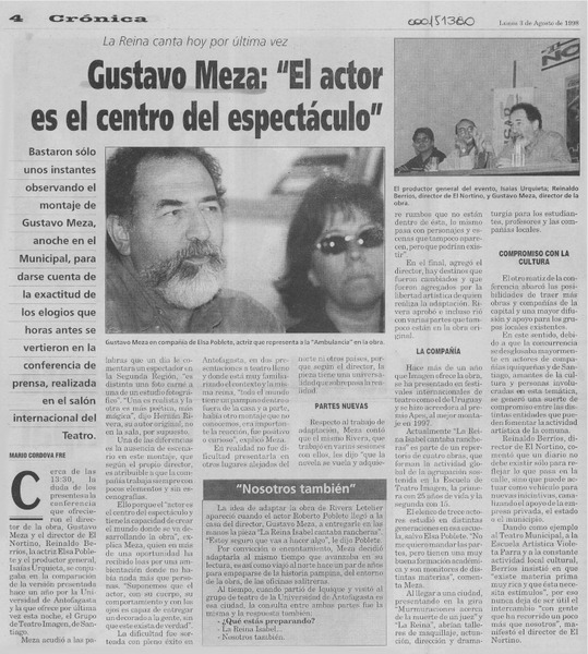 Gustavo Meza, "El actor, es el centro del espectáculo"