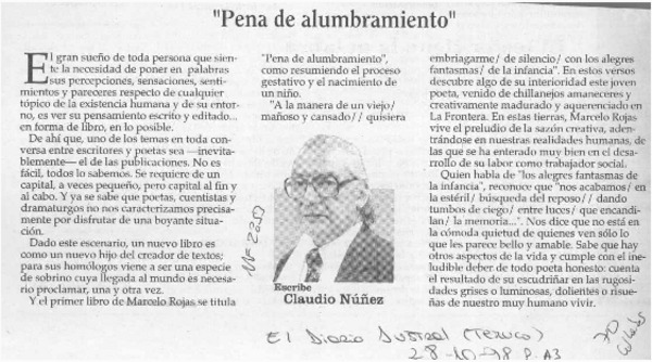 "Pena de alumbramiento"  [artículo] Claudio Núñez.
