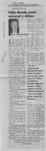 Pablo Neruda, poeta universal y chileno  [artículo] Erwin Haverbeck O.
