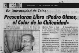 Presentarán libro "Pedro Olmos, el color de la chilenidad"  [artículo].