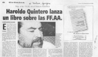 Haroldo Quintero lanza un libro sobre las FF.AA.  [artículo] Patricio Riveros Olavarría.