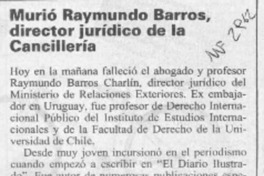 Murió Raymundo Barros, director jurídico de la Cancillería  [artículo].
