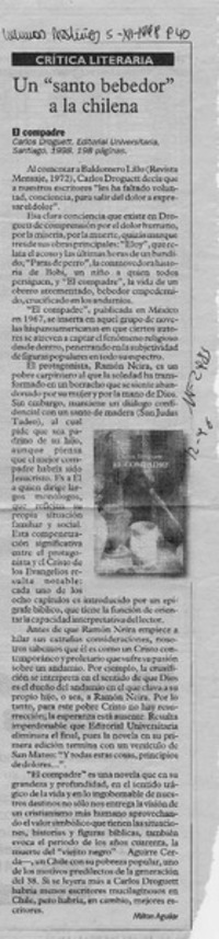 Un "santo bebedor" a la chilena  [artículo] Milton Aguilar.