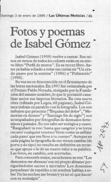 Fotos y poemas de Isabel Gómez  [artículo].