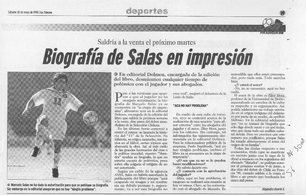 Biografía de Salas en impresión  [artículo] Alejandro Osorio S.