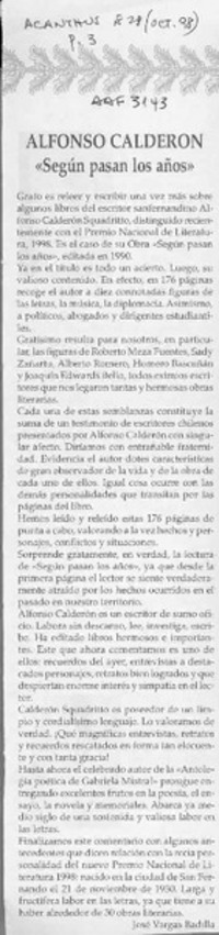 Alfonso Caldeón "Según pasan los años"  [artículo] José Vargas Badilla.
