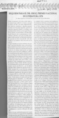 Requiem para el Dr. Oroz, Premio Nacional de Literatura 1978  [artículo] Miguel Angel Díaz A.
