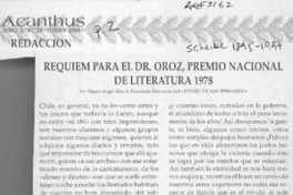 Requiem para el Dr. Oroz, Premio Nacional de Literatura 1978  [artículo] Miguel Angel Díaz A.