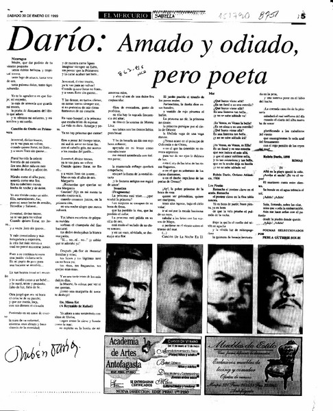 Rubén Darío, amado y odiado, pero poeta  [artículo] Perla Guthie Solís.