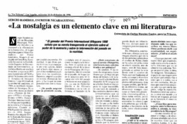 "La nostalgia es un elemento clave en mi literatura"  [artículo] Carlos Morales Castro.