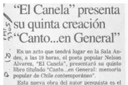 "El Canela" presenta su quinta creación "Canto --en general"