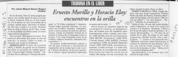 Ernesto Murillo y Horacio Eloy, encuentros en la orilla  [artículo] Jaime Miguel Gómez Rogers.