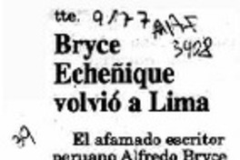 Bryce Echenique volvió a Lima  [artículo].