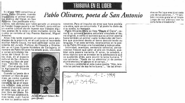 Pablo Olivares, poeta de San Antonio  [artículo] Jaime Miguel Gómez Rogers.