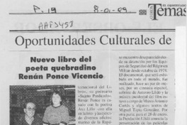 Nuevo libro del poeta quebradino Renán Ponce Vicencio  [artículo].