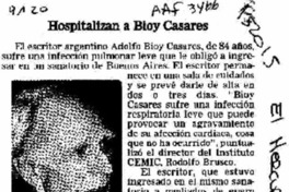 Hospitalizan a Bioy Casares  [artículo].