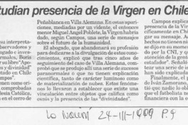 Estudian presencia de la virgen en Chile  [artículo] Jordi Berenguer.