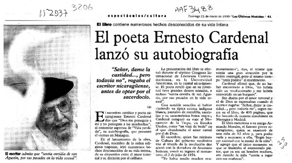 El Poeta Ernesto Cardenal lanzó su autobiografía