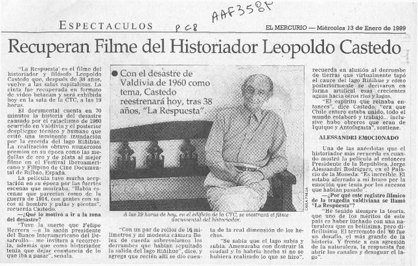 Recuperan filme del historiador Leopoldo Castedo  [artículo].