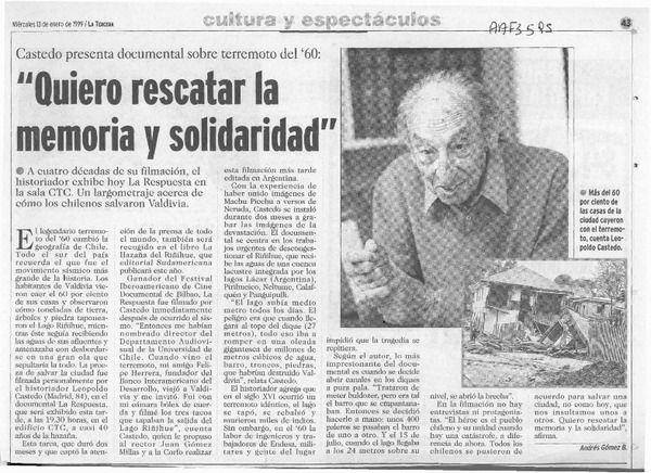 "Quiero rescatar la memoria y solidaridad"  [artículo] Andrés Gómez B.